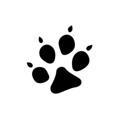 Puma, jaguar, cheetah cougar animal foot print isolated black silhouette icon. Vector wild cat pet steps, pawprint tracks, hunting sport rescue trace. Savanna wildlife animal footsteps on footpath