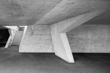 Staircase without people in reinforced concrete. Beautiful geometric texture.