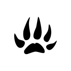 Raccoon animal footprints isolated black silhouette icon. Vector forest animal paw print, burglar footprint, northern raccoon mark in mud, on grown or snow, carnivore step trace. Footprint mark mascot