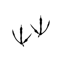 Saiga bird footprints isolated black silhouette icon. Vector turkey or chicken steps, hen fowl foot print traces, sparrow or crow foot marks. Pigeon or dove tracks, small weavebird, hen steps