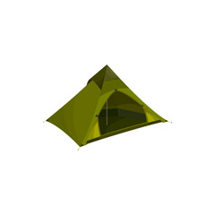 Tent of camp vector icon, tourist house and travel equipment. Forest summer campsite tent or canvas dome, home shelter with green awning canopy, tourism and scout hiking sport marquee