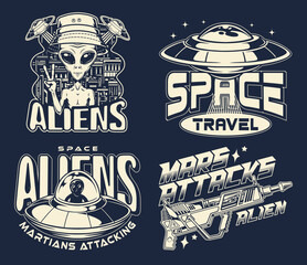 Obraz premium Space set vintage monochrome flyers