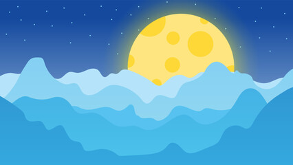 Obraz premium Colorful Mountains at Night View Illustration