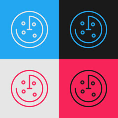 Pop art line Radar with targets on monitor in searching icon isolated on color background. Search system. Navy sonar. Vector