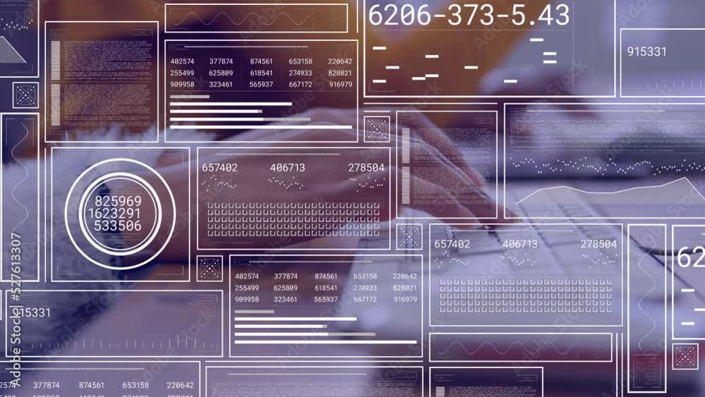 Poster animation of data processing over hands using computer