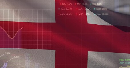Animation of data processing over flag of england - Powered by Adobe