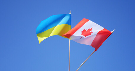 Canadian and Ukrainian flags. International support. 