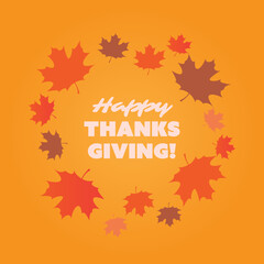 Happy Thanksgiving Card Design Layout, Template with Scattered Fallen Autumn Maple Leaves - Illustration in Editable Vector Format