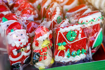 Fototapeta na wymiar merry christmas, cute festive decoration close up, beautiful toys for new year.Glass Christmas balls for the Christmas market.