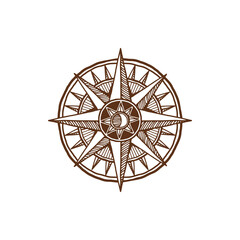 Wind of rose, antique compass, arrows pointing north-east, east-south, south-west and west-north isolated navigation equipment. Vector retro guidance equipment, seafarer maritime sign, tattoo design