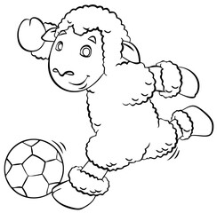 Sheep footballer. Element for coloring page. Cartoon style.