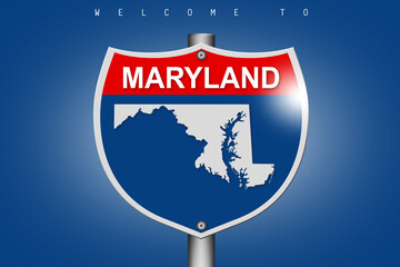 Maryland on highway road sign over blue background
