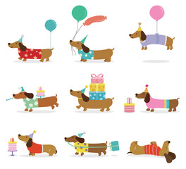 Collection of cute dachshund illustrations