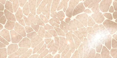 Empty beige swimming pool top view seamless texture with sunlight glare reflect, shadows, and caustic ripples
