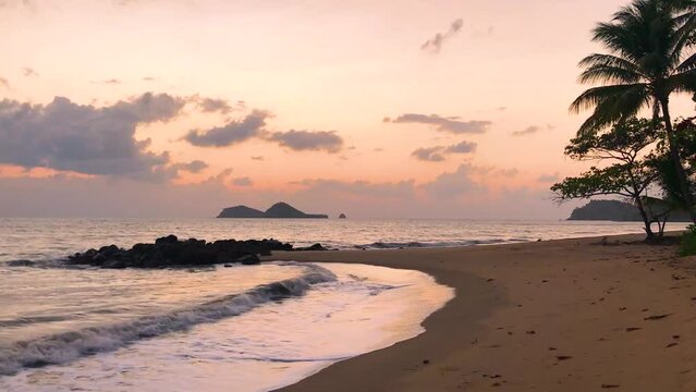 Sunset time landscape at beach with ocan views in Cape Tribulation, Australia