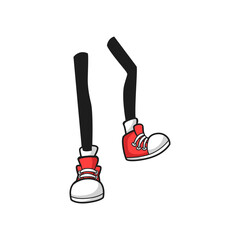 Walking comic foots in red sport shoes isolated cartoon legs on walk. Vector sneakers or trainers with rubber toe and sole, sportive footwear. Retro teenager skaters, casual youth limbs in boots