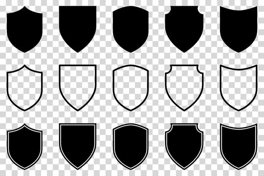 Different shields collection. Police badge. Security sumbol. Vector illustration isolated on transparent background