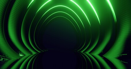 Futuristic architecture background glowing arched interior 3d render