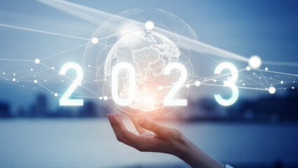 2023年イメージ　ビジネス向け年賀状素材　グローバルネットワーク