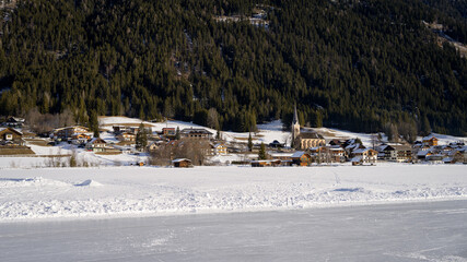 Lake Weissensee on a cold day in winter