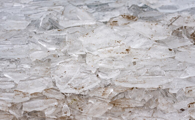 Crushed ice. Chunks of ice pushed to the edge of the lake. Conceptual background with pieces of crushed ice.