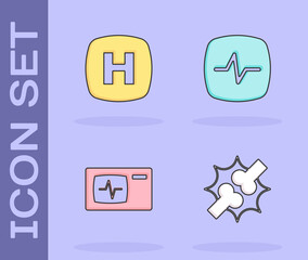 Fototapeta premium Set Joint pain, knee pain, Hospital signboard, Monitor with cardiogram and Heart rate icon. Vector