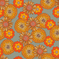 Retro Hippie Florals Vector Seamless Pattern