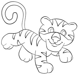 Tiger. Element for coloring page. Cartoon style.