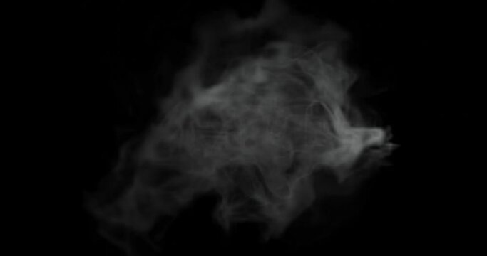 Top view or flat lay of 3d render of looping quick steam or smoke for video overlay effects. 
