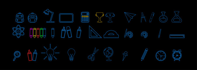 Collection of vector line icons of education.