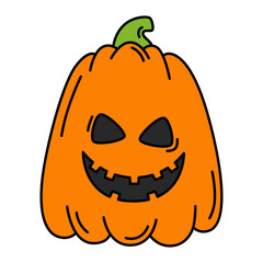 Halloween pumpkin with happy face icon.