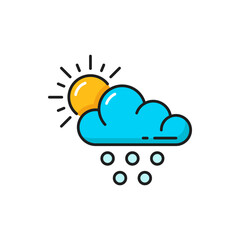 Weather forecast, cloud, rain and sun color outline icon, vector symbol. Day weather forecast for rainy, cloudy overcast climate with cloud, sun and raindrop icon