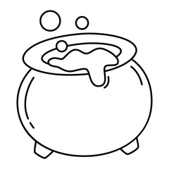 Witch cauldron thin line icon.