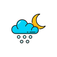 Weather forecast, cloud, rain and moon color outline icon, vector symbol. Weather forecast for rainy, cloudy overcast night climate with cloud and moon