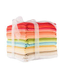 Fabric, fat quarter, pile of colorful cotton fabric isolated Transparent background, PNG