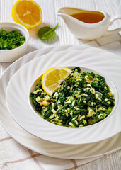 Spanakorizo, Greek spinach and rice pilaf in bowl