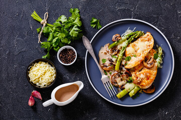 Chicken Madeira served on plate, top view