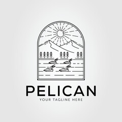 pelican or stork or heron on lake logo vector illustration design