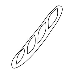 Baguette with incisions in the style of Doodle.Outline drawing by hand.Black and white image.Monochrome.Pastries for Breakfast.Confectionery.Vector illustration