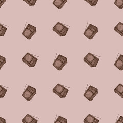 Retro TV engraved seamless pattern. Vintage television with antenna in hand drawn style.