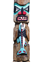 Detail of a wooden totem of Alaska, cut out