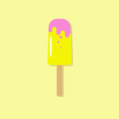 yellow ice cream with icing on a stick