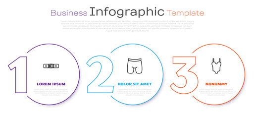 Set line Belt, Cycling shorts and Swimsuit. Business infographic template. Vector