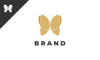 Butterfly Or Two Bees Logo Design With Gold Color ,Vector Template