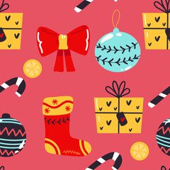 Snowball seamless pattern in hand drawing style on blue background for Christmas fashion print , wallpaper, gift wrapping paper