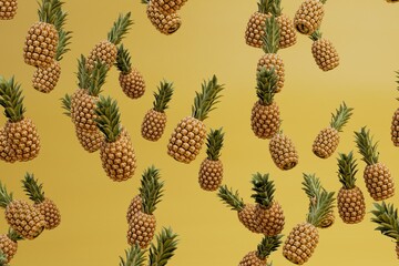 an abstract background consisting of pineapple patterns on a yellow background. 3D render