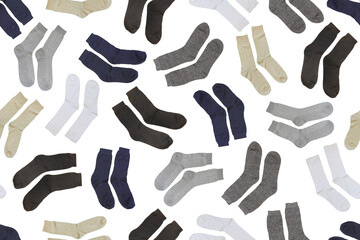 Seamless pattern from different socks. Decorative background from men socks.