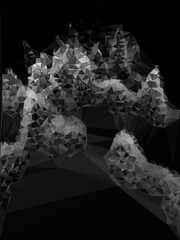 3D illustration exploding surface view shades of grey contour lines on a black background