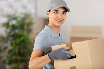 delivery service concept delivery woman holding box