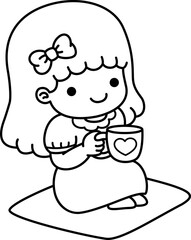 kid girl having coffee vector illustration